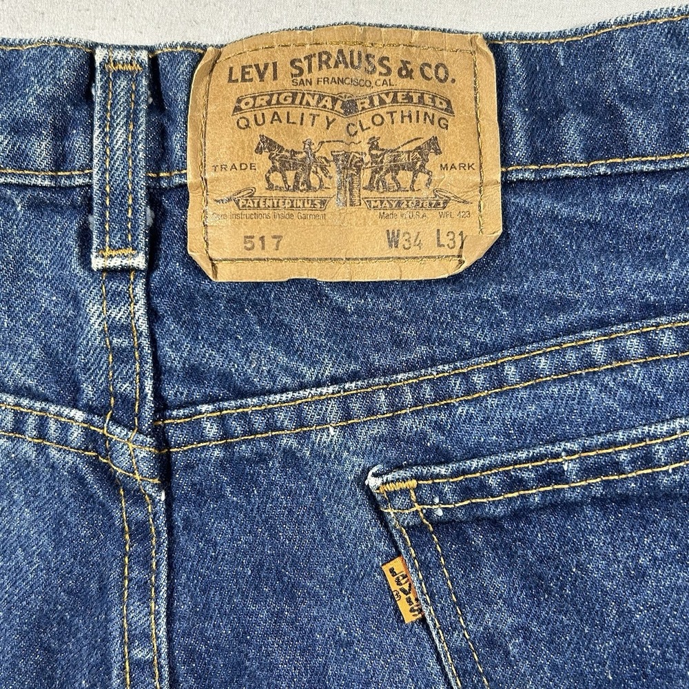 Levi's 517 Men's Orange Tab Vintage 80s 90s Bootcut Jeans USA 34x31 - Picture 9 of 11